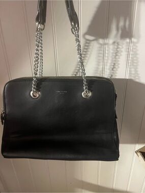 Black Leather Shoulder Bag with Chain Straps